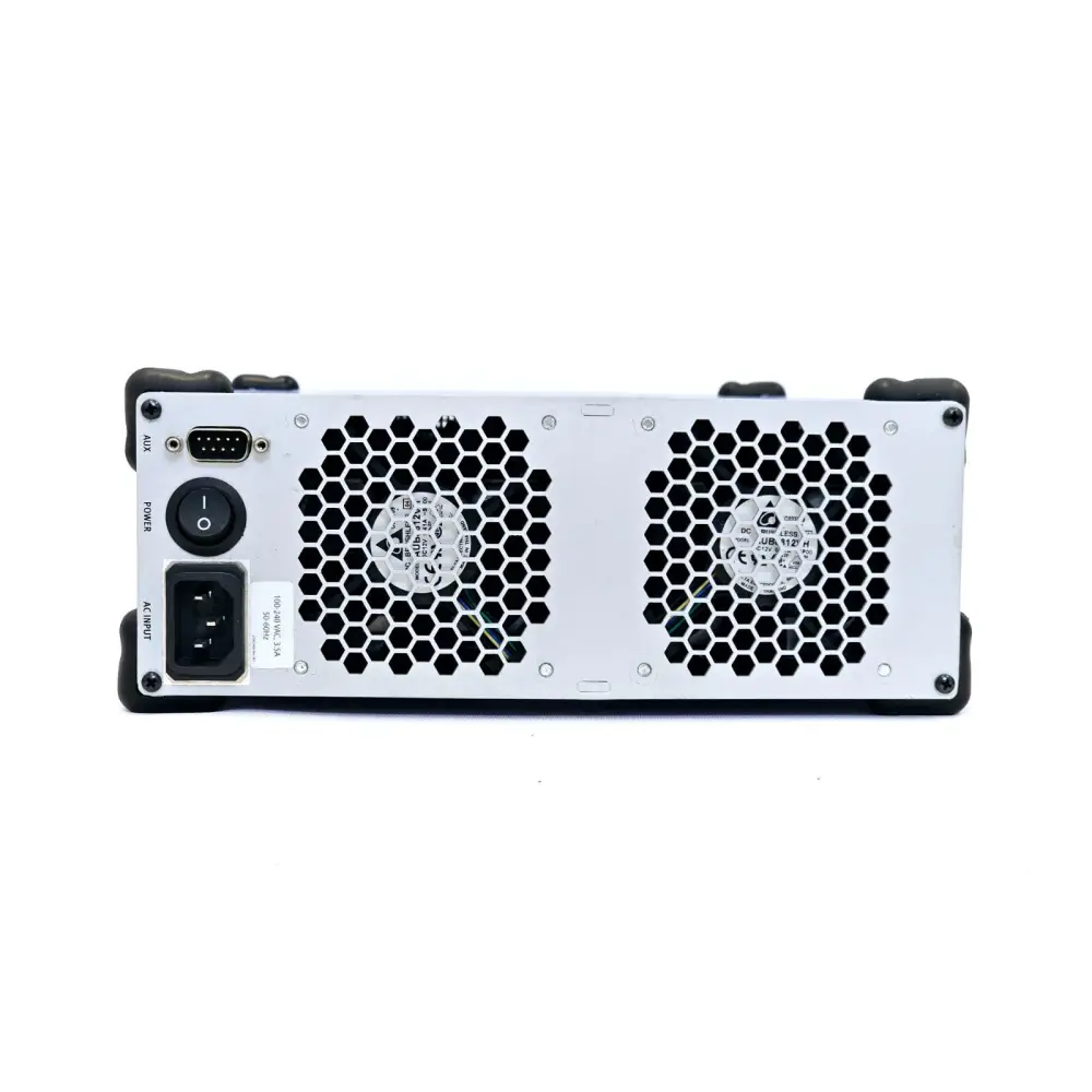 Viavi Xgig 1000 PCIe Gen3 rear panel showing AC input IEC C13, power switch, DB-9 AUX port and dual cooling fans