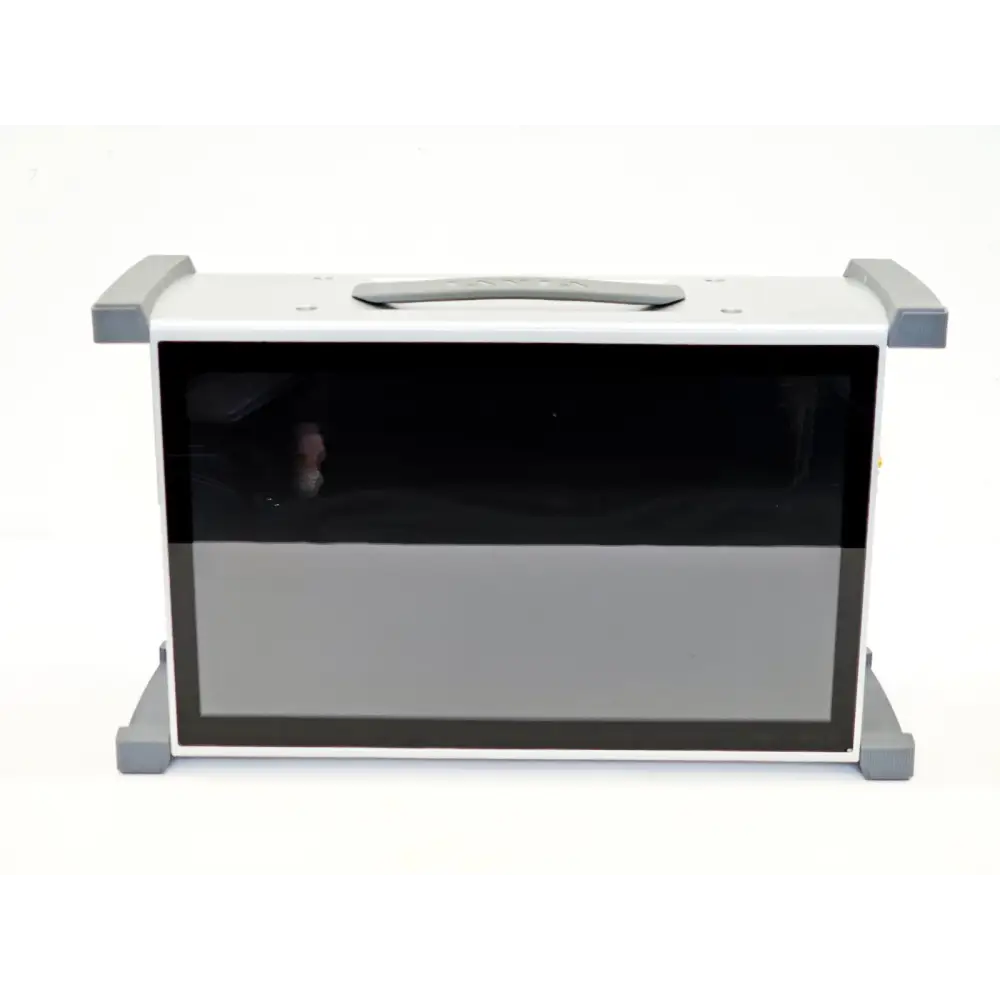 Viavi MAP-330CH front view showing MAP-300AKD-B 15.6-inch touchscreen off/blank, grey carry handle on top