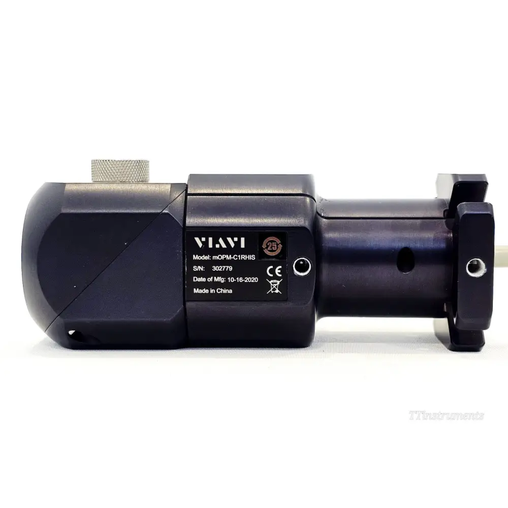 VIAVI mOPM-C1RHIS side label showing model, S/N 302779, date of manufacture 10-16-2020, CE mark
