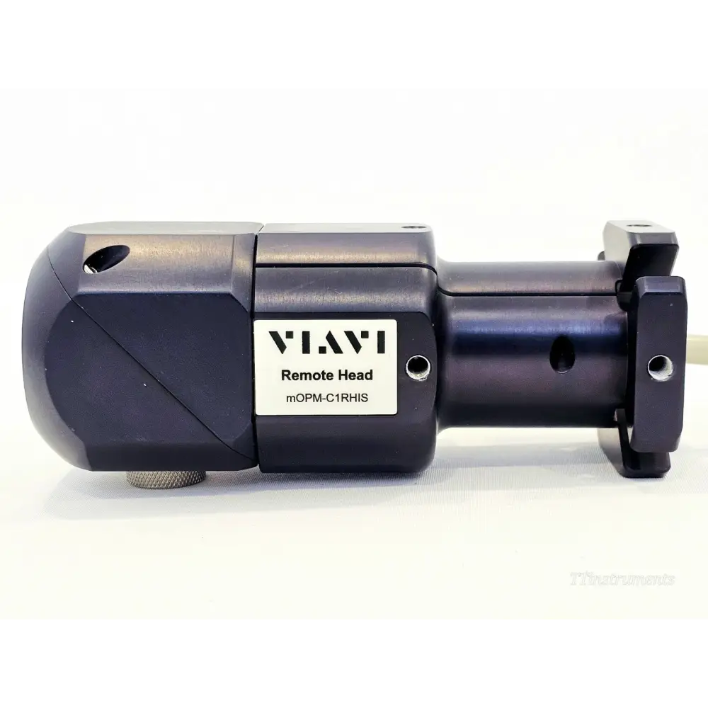 VIAVI mOPM-C1RHIS Remote Head opposite side view with model label, mounting bracket, and cable exit