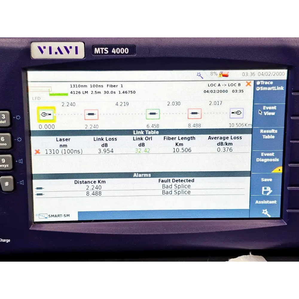 Viavi MTS 4000 Mainframe with 4126 LM SM OTDR 1310/1550nm Last Mile APC-SC22