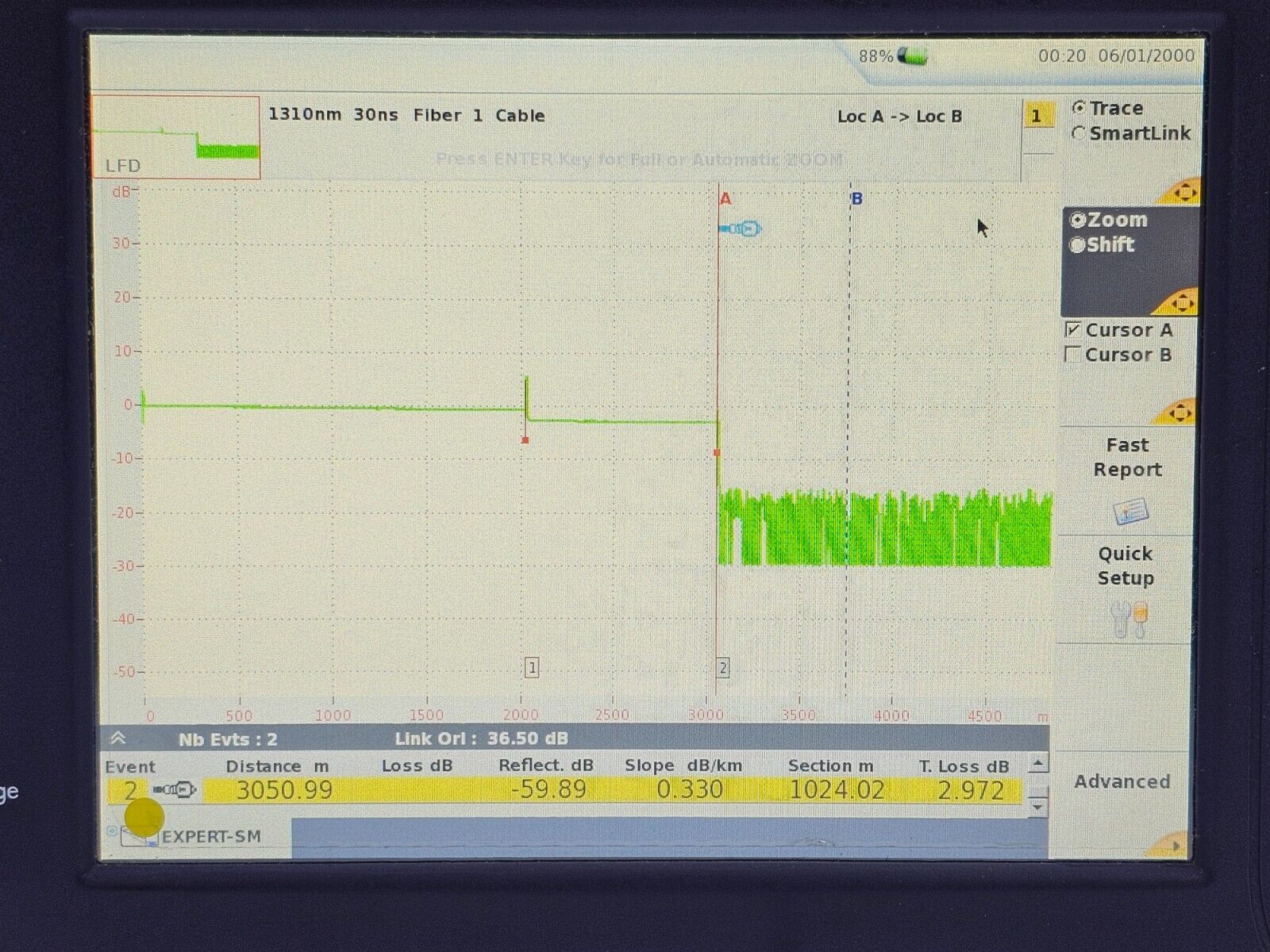 Viavi MTS 6000A V2 + 8126B SM OTDR 1310/1550 nm 41/40 dB E8126B APC FC