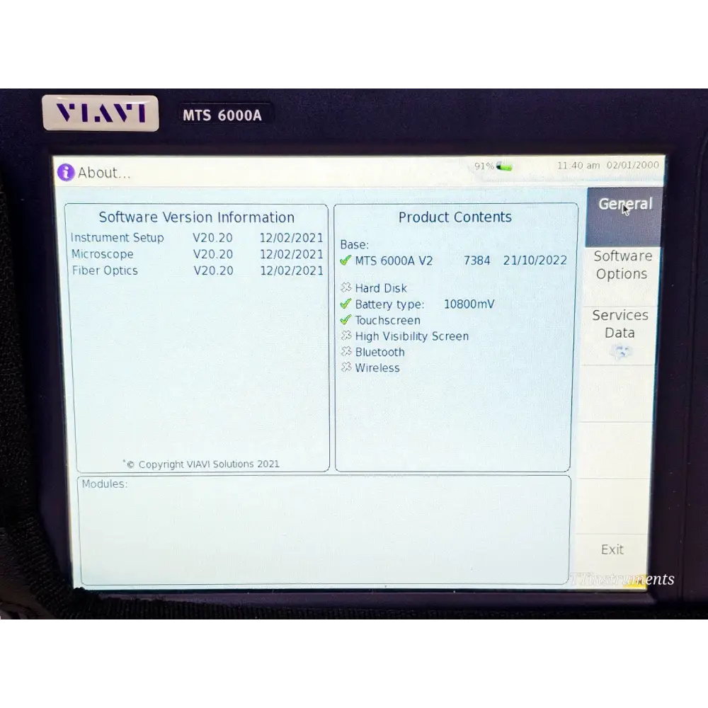 Viavi MTS 6000A V2 angled view showing touchscreen and module carrier assembly