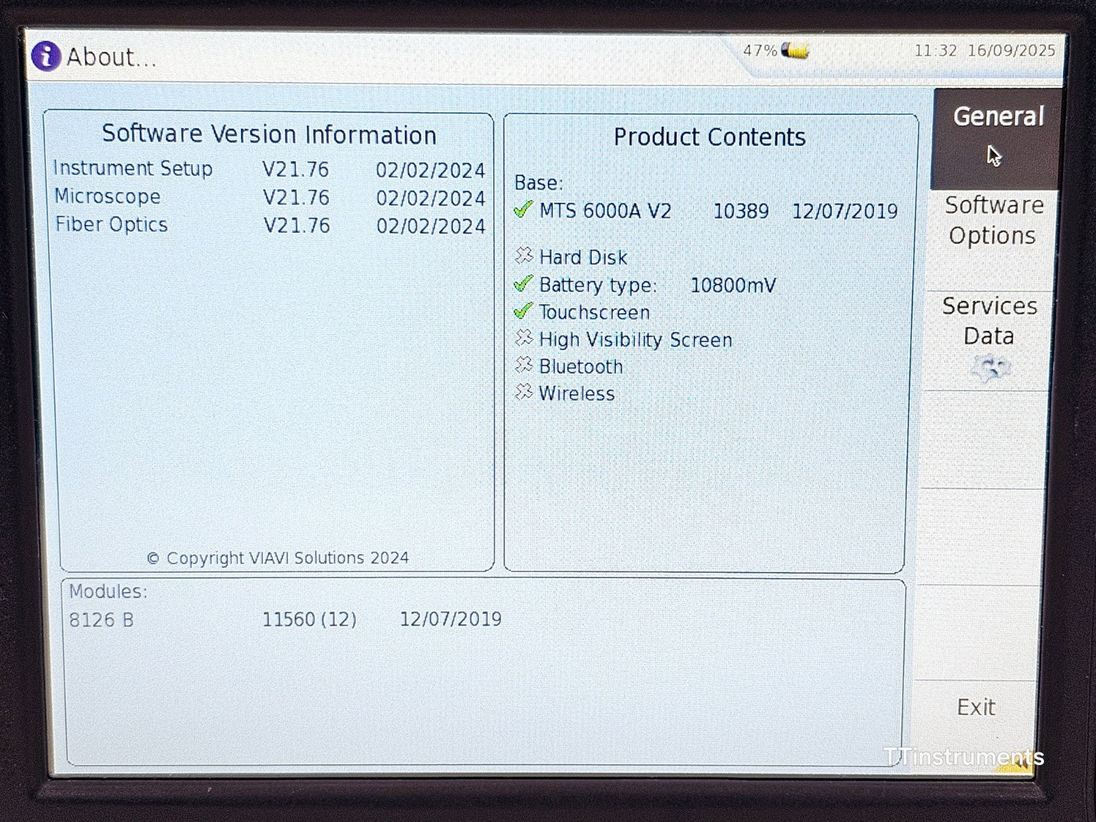 Viavi MTS 6000A V2 with 8126B Singlemode Module OTDR 1310/1550 nm SM APC-SC