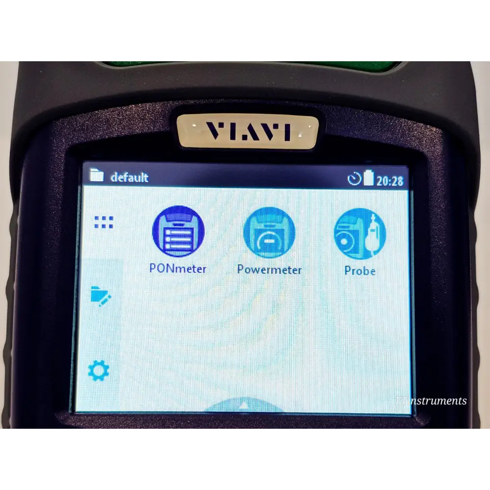 VIAVI OLP-87 touchscreen home menu displaying PONmeter, Powermeter and Probe application icons