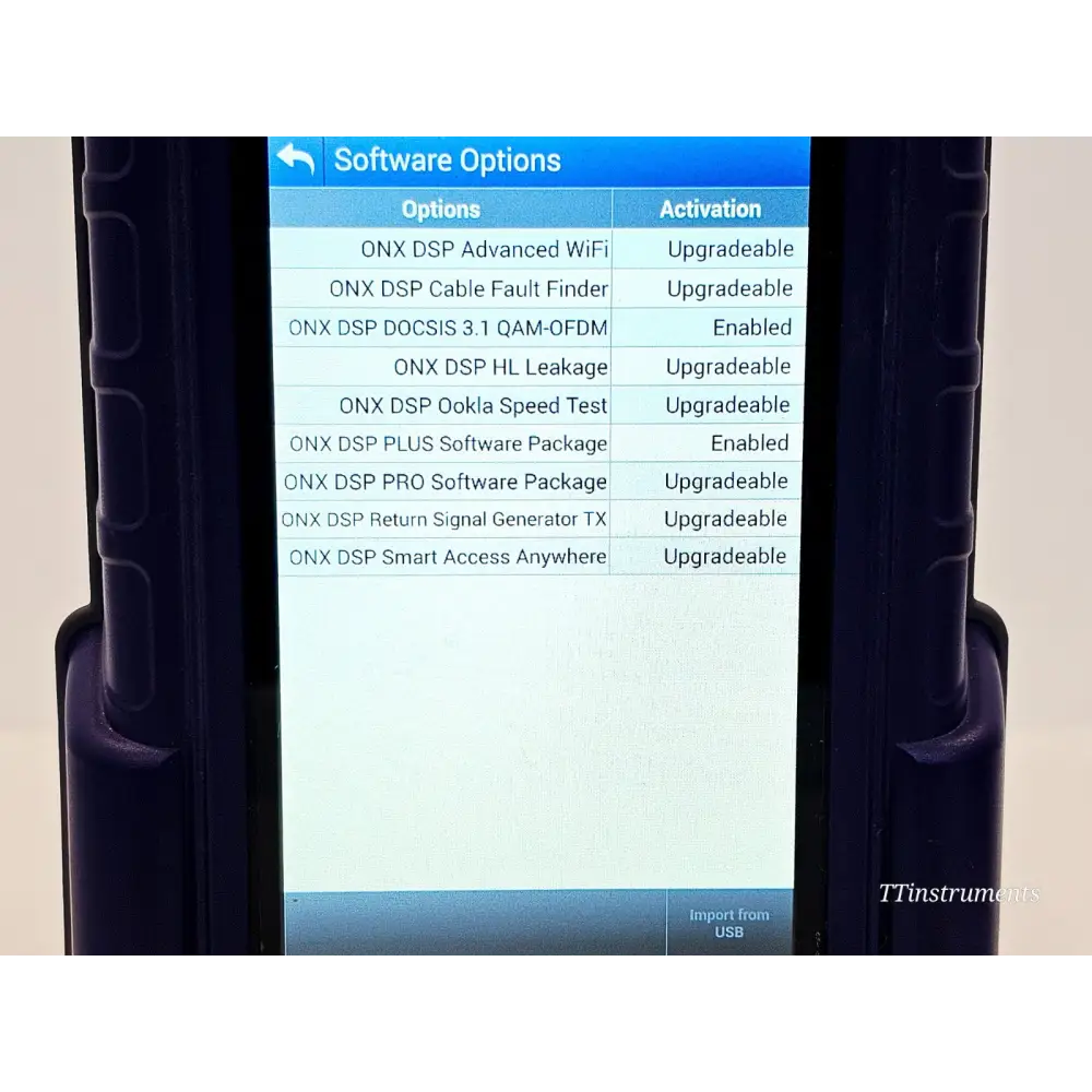 Viavi ONX-220 DSP OneExpert DSAM enabled options and licence screen