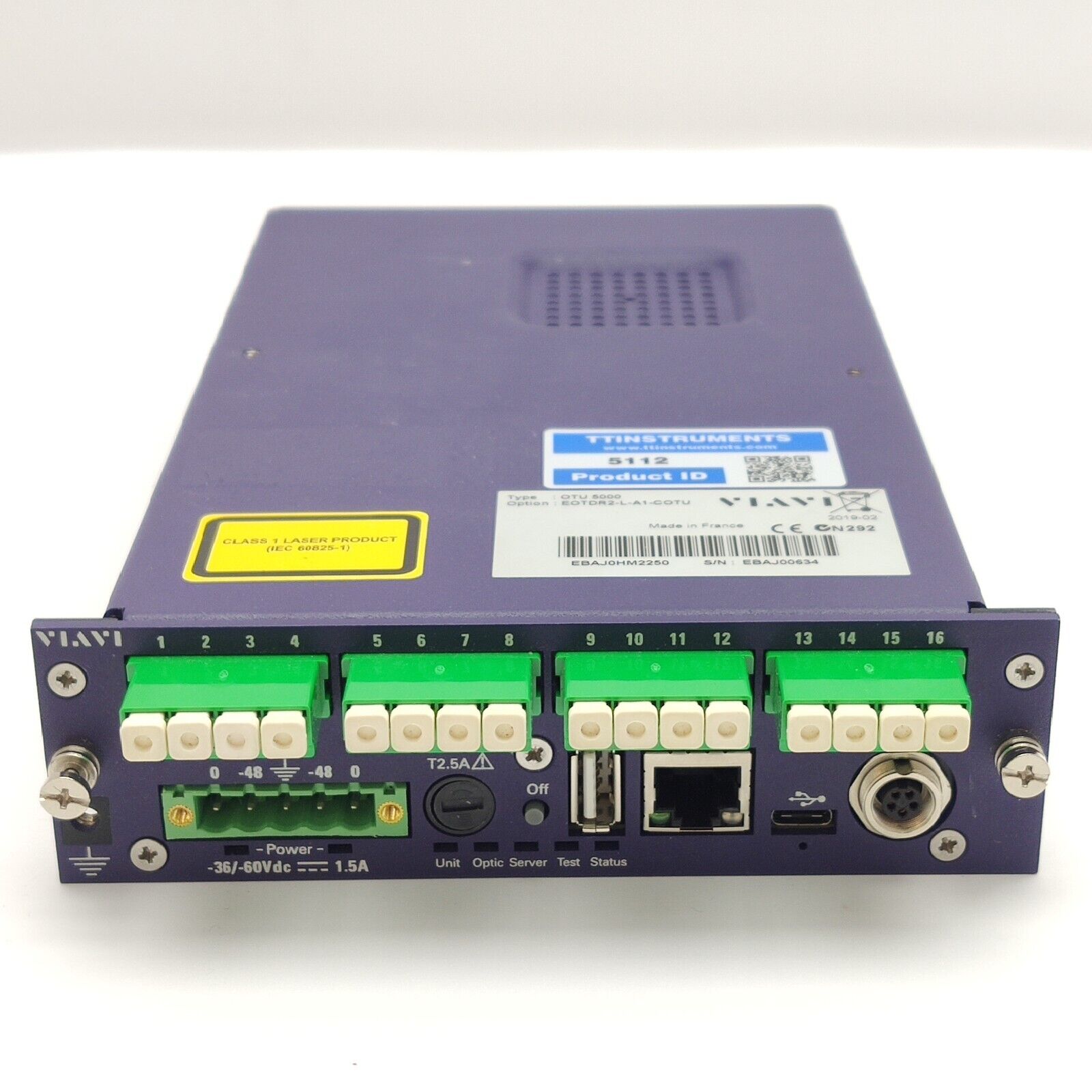 Viavi OTU 5000 EOTDR2-L-A1-COTU 1625 nm 40 dB OTDR MEDIUM RANGE 16-Port