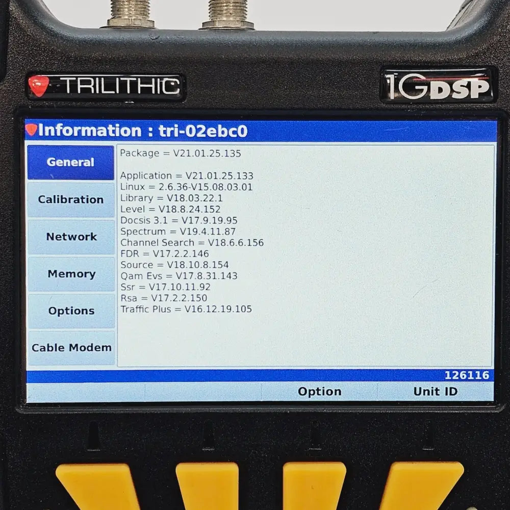 Viavi Trilithic 1G DSP DualRf frequency domain reflectometer screen