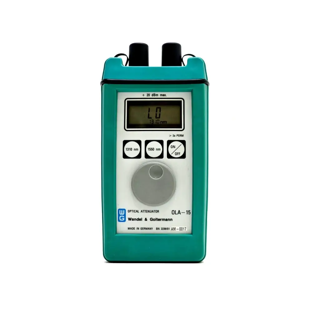 OLA-15 optical attenuator side profile showing compact hand-held form factor