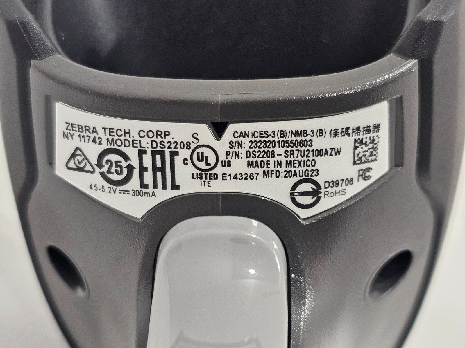 Zebra DS2208-R7U2100AZW 2D Barcode Scanner - Black