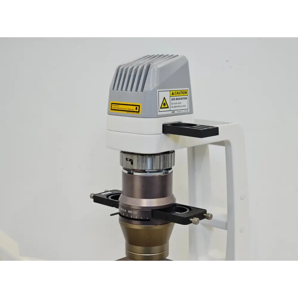 Zeiss AX10 inverted microscope side profile showing focus controls and stage