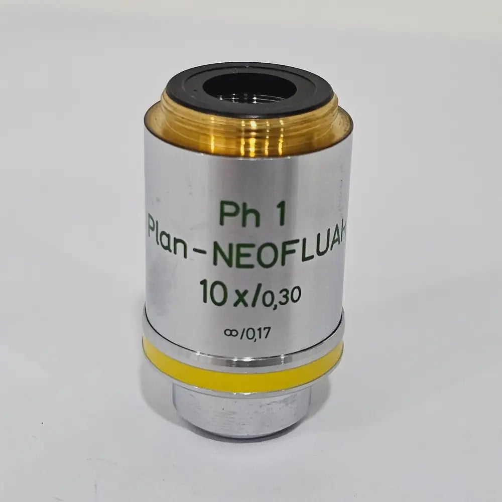 ZEISS Plan-NEOFLUAR 10x/0.30 Ph 1 objective showing Ph 1 designation and infinity/0.17 correction markings