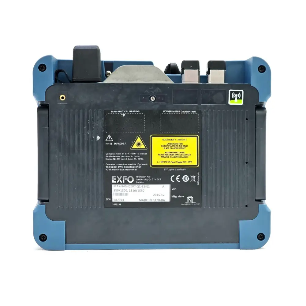 EXFO MAX-940 fiber certifier rear view showing label and product identification