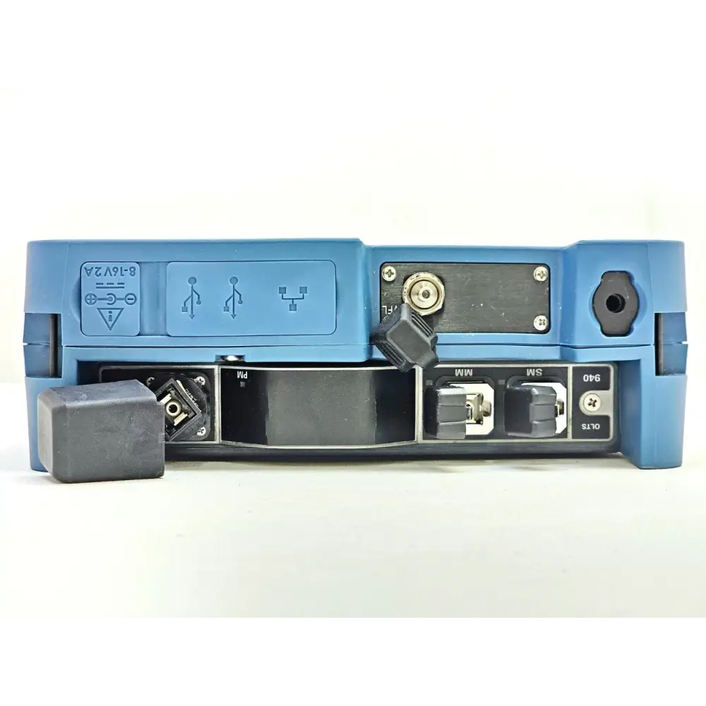 EXFO MaxTester MAX-940 OLTS unit closeup of optical test ports and VFL port