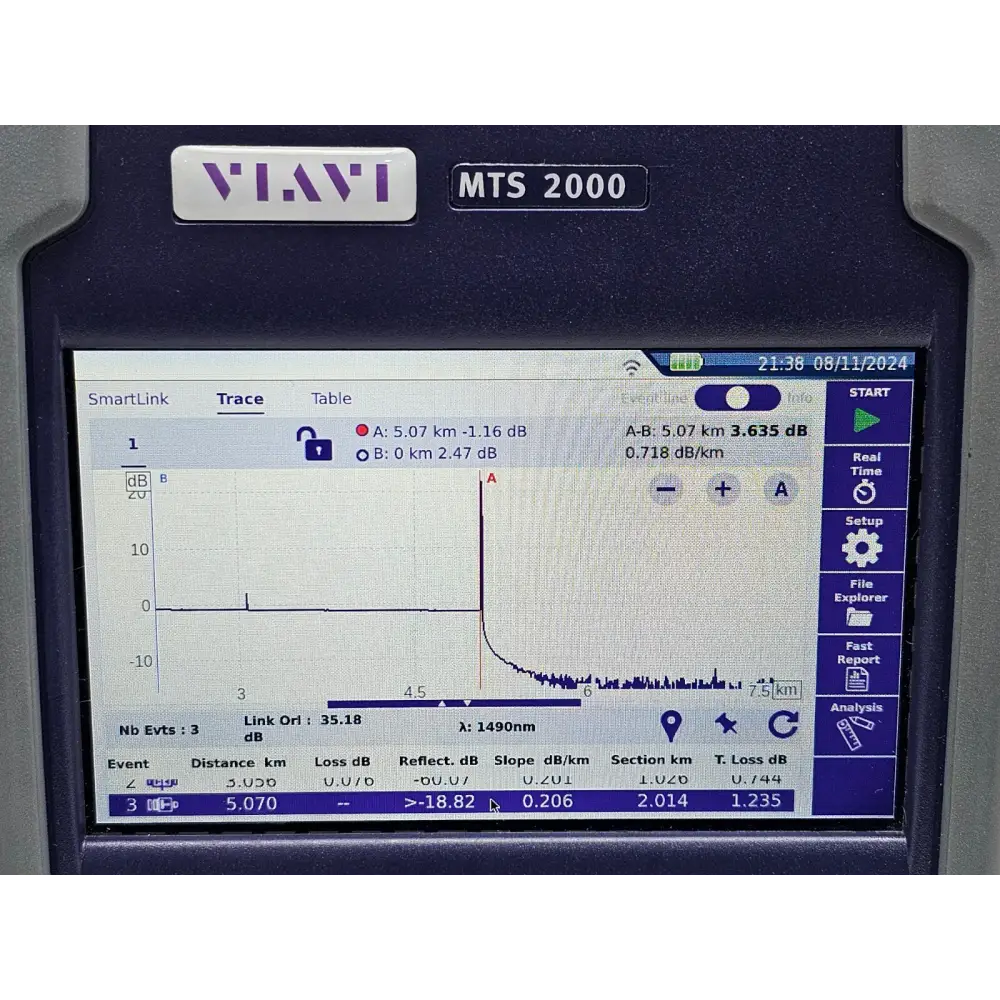 Viavi JDSU MTS 2000 V2 OTDR top view showing module and display layout
