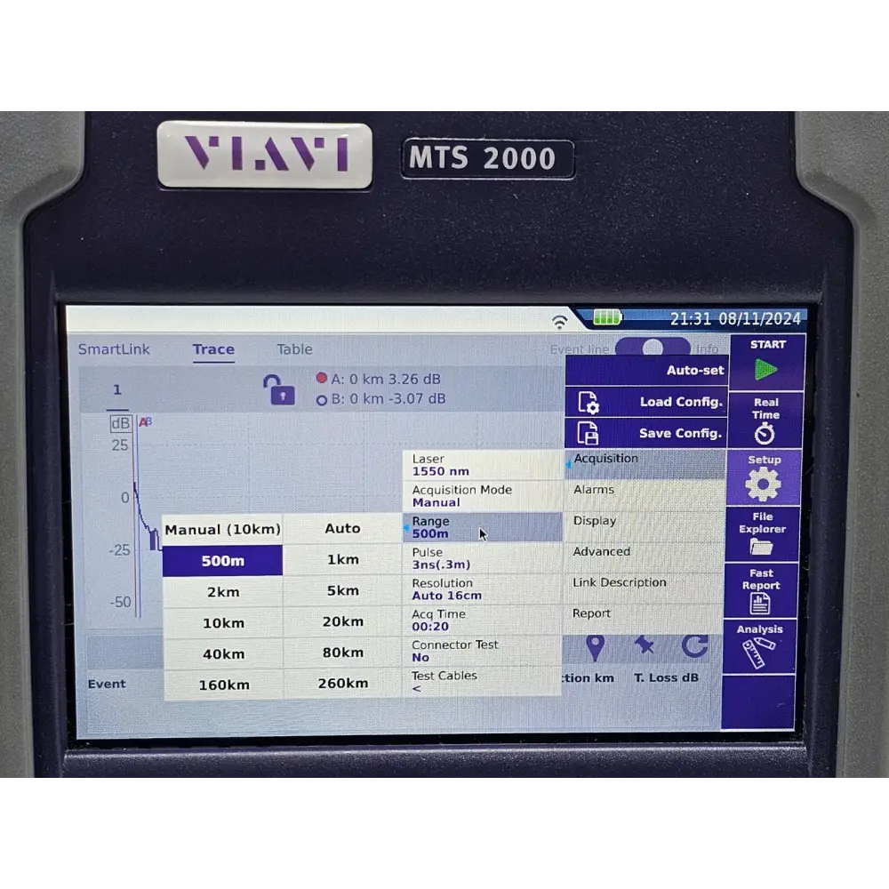 Viavi MTS 2000 V2 showing Fiber Complete FCOMP software option on screen