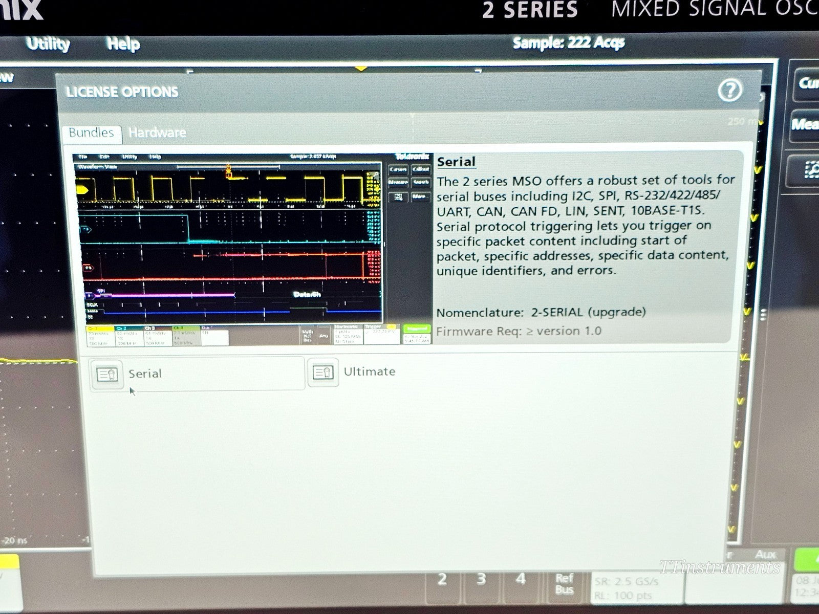 Tektronix MSO24 oscilloscope serial number and label detail