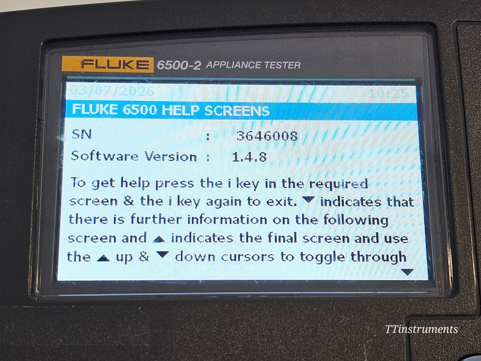 Fluke 6500-2 PAT Tester angled view showing overall unit condition