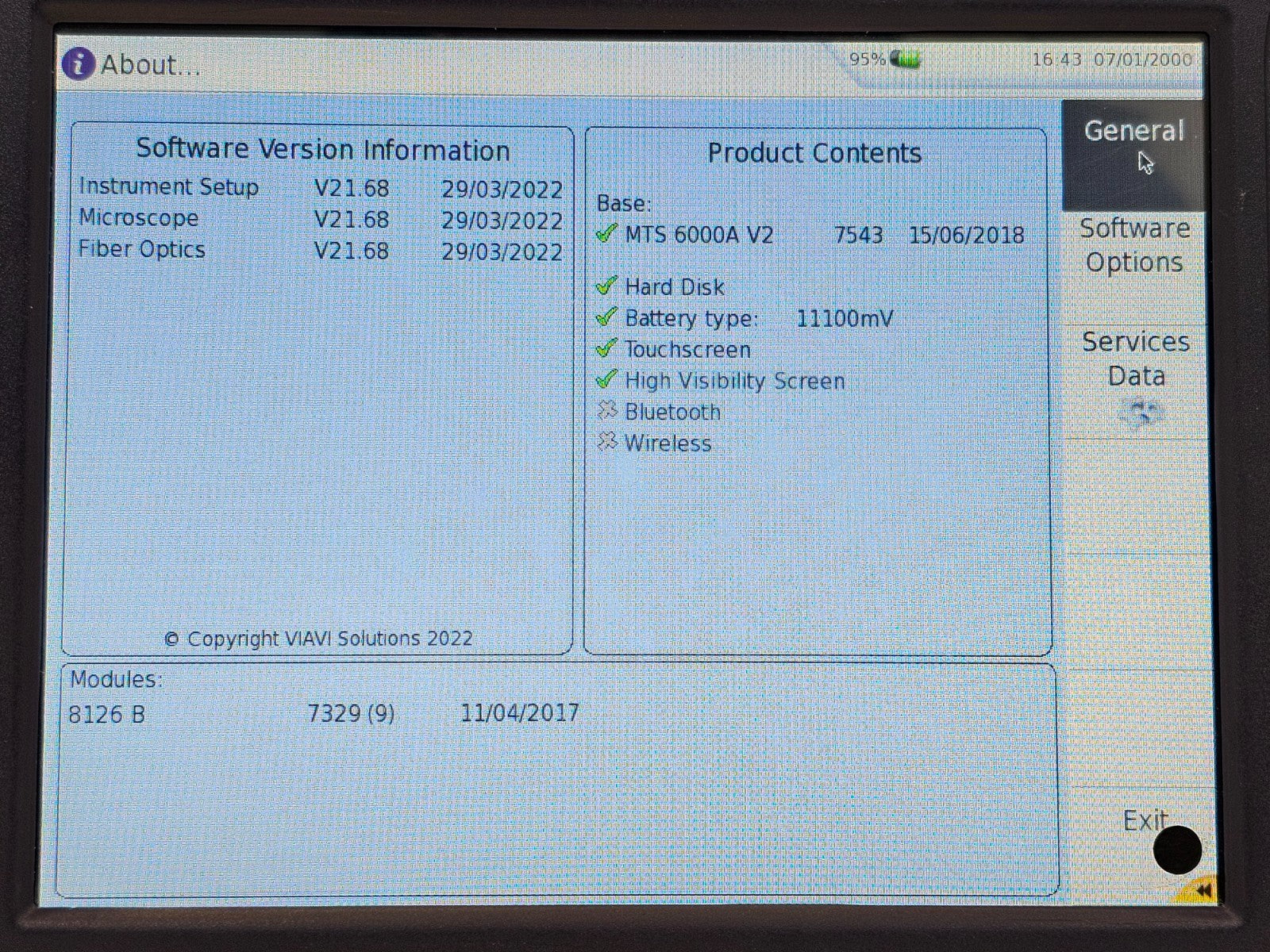 Viavi MTS 6000A V2 + 8126B Singlemode Module OTDR 1310/1550nm Power Meter Source