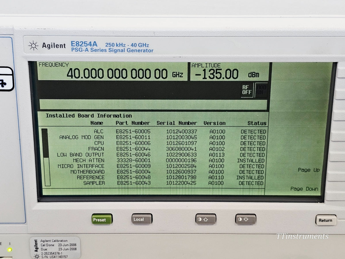 Agilent E8254A PSG-A Series 250 kHz - 40GHz Signal Generator 1E1 1EA UNJ20