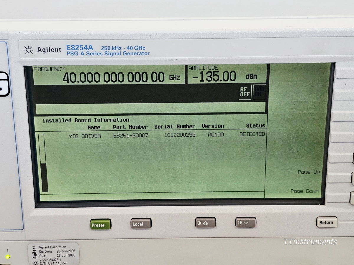 Agilent E8254A PSG-A Series 250 kHz - 40GHz Signal Generator 1E1 1EA UNJ21