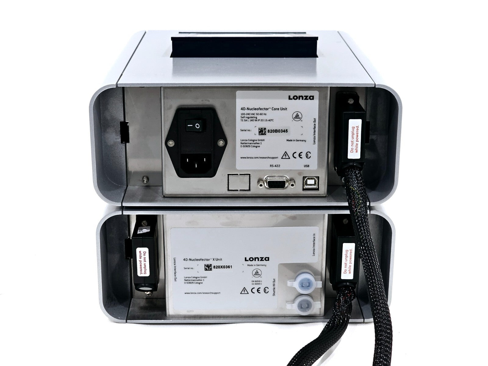 Lonza 4D-Nucleofector X Unit showing front drawer and Nucleocuvette vessel tray