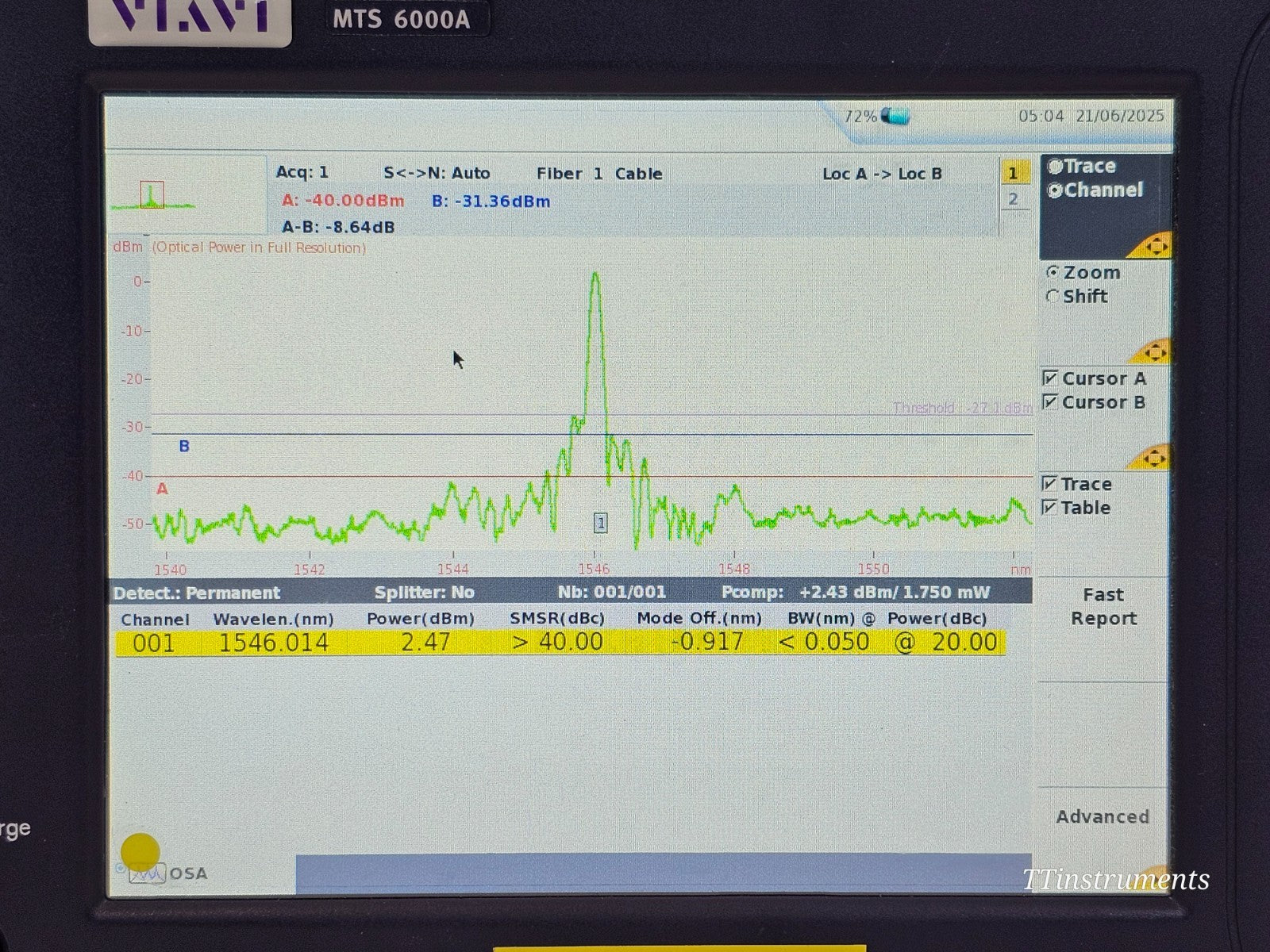 Viavi JDSU 6000V2 + OSA-110M OSA Optical Spectrum Analyzer 1250nm up to 1650nm