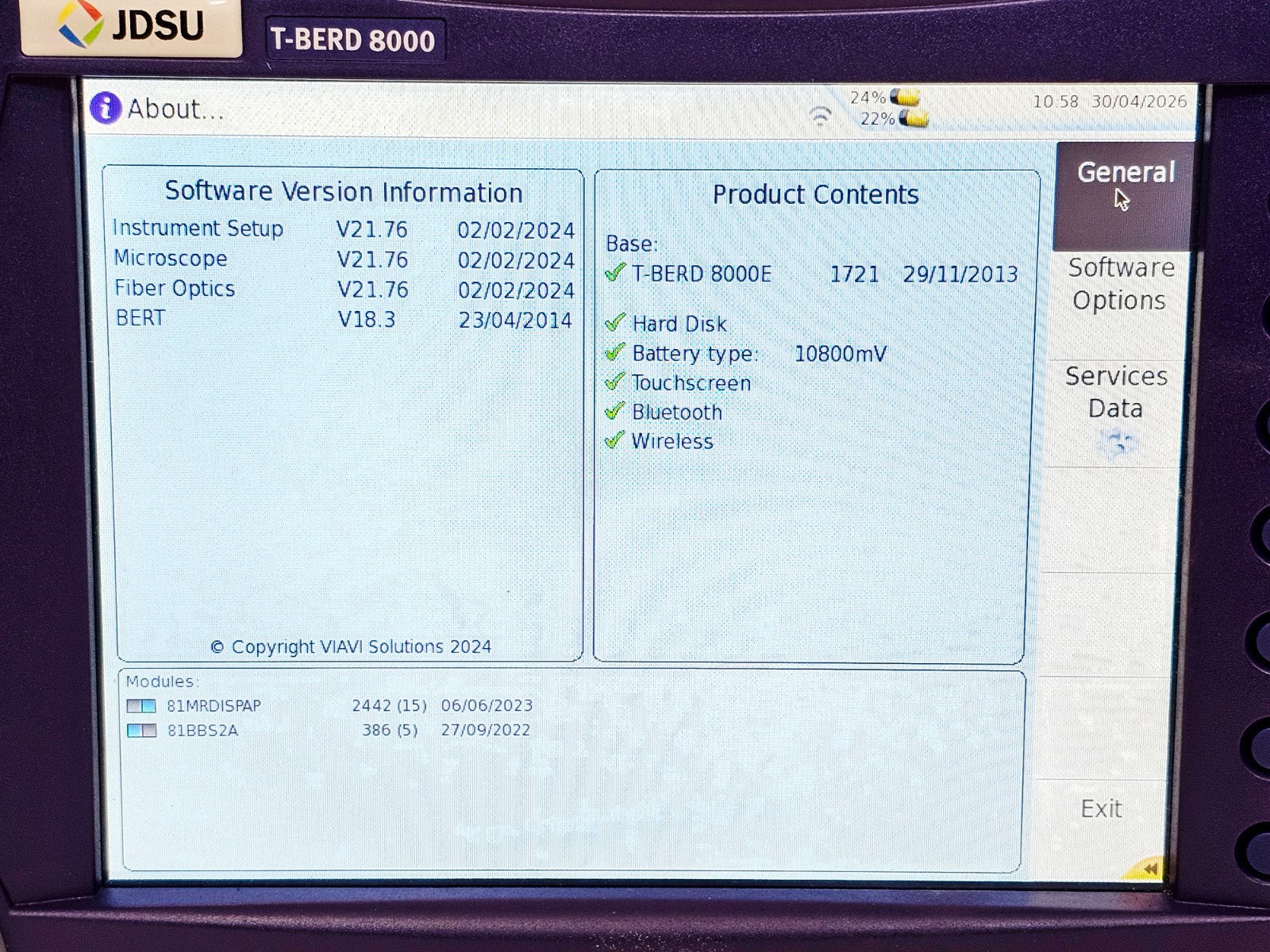 VIAVI T-BERD 8000E + 81MRDISPAP + 81BBS2A CD PMD AP Fibre Test System 1260-164016