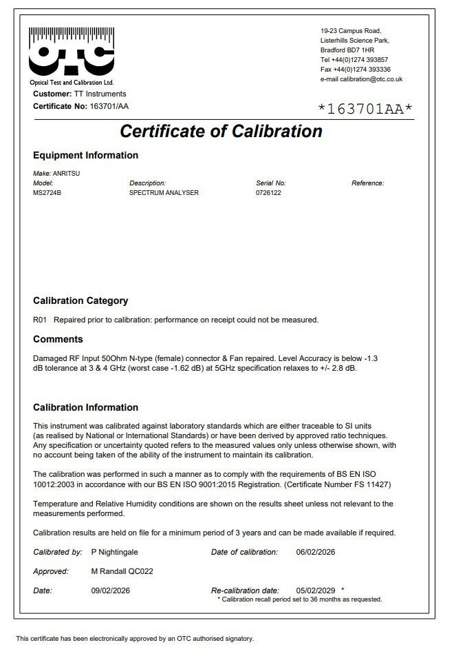 Conditional Cal Anritsu MS2724B Spectrum Master 20 GHz READ Description