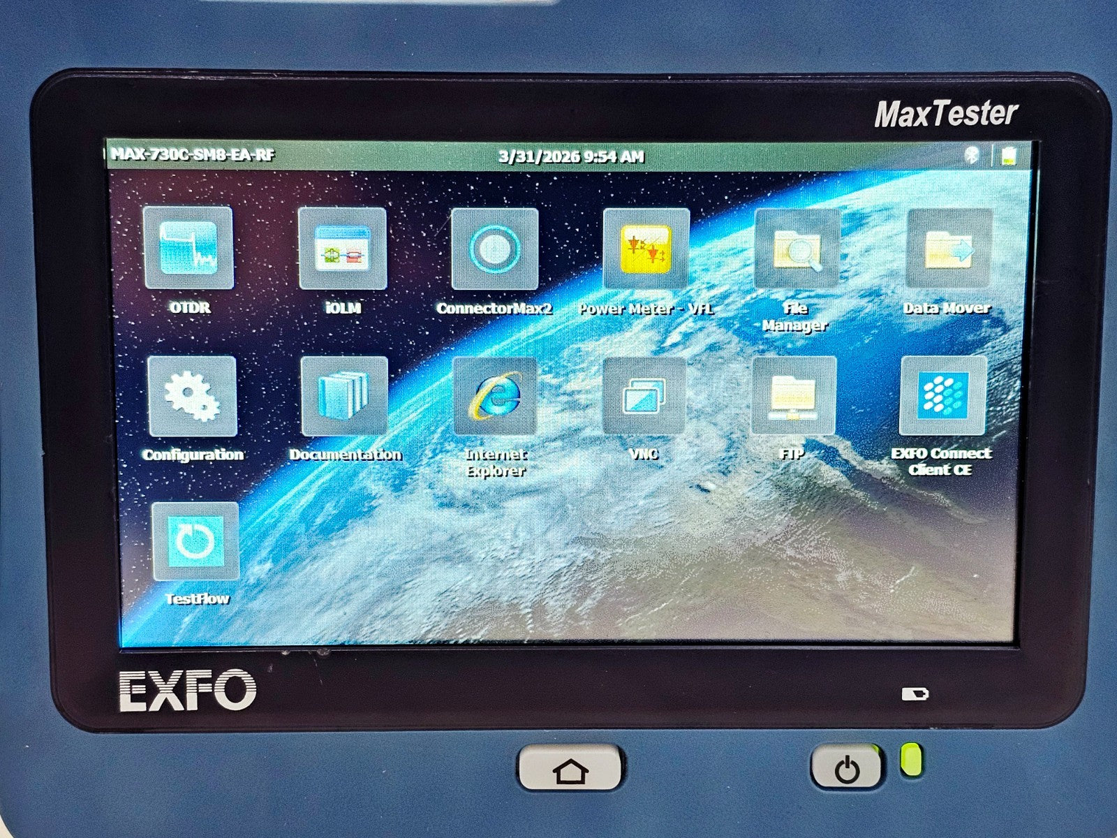 EXFO MAX-730C-SM8-EA angled view showing module housing condition