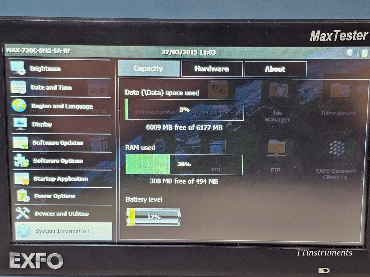 EXFO MAX-730C-SM2-EA fiber optic OTDR screen on with test results