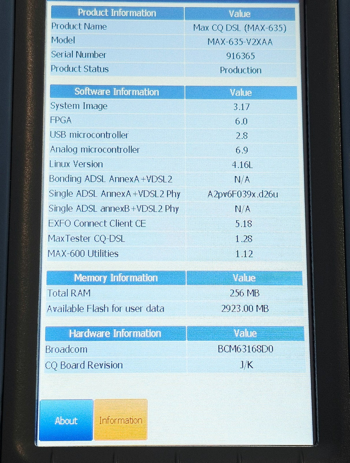 EXFO MAX-635-V2XAA MAX-635 DSL Copper Tester VDSL2 PING FTP Traceroute12