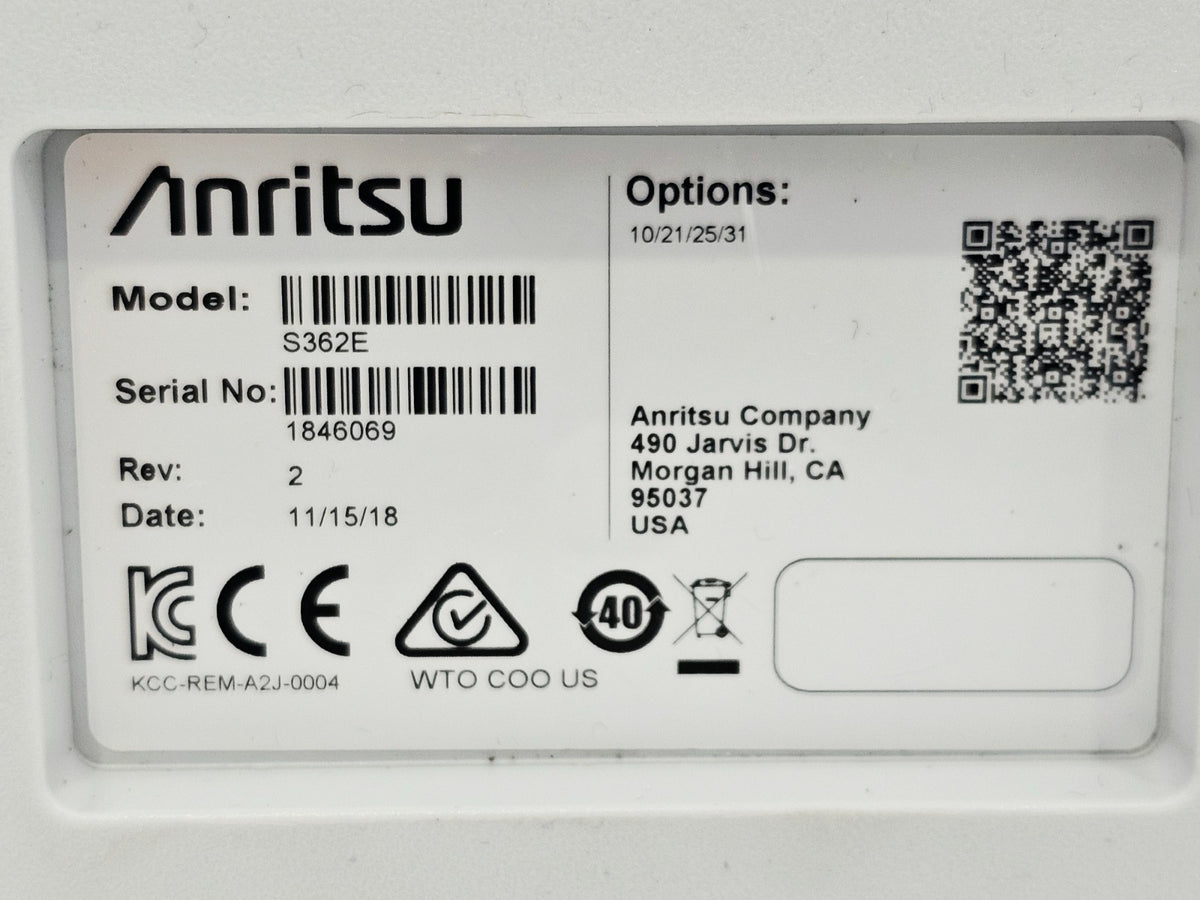 Calibrated Anritsu S362E 6GHz SiteMaster Cable & Antenna Analyzer Op 10/21/25/3111