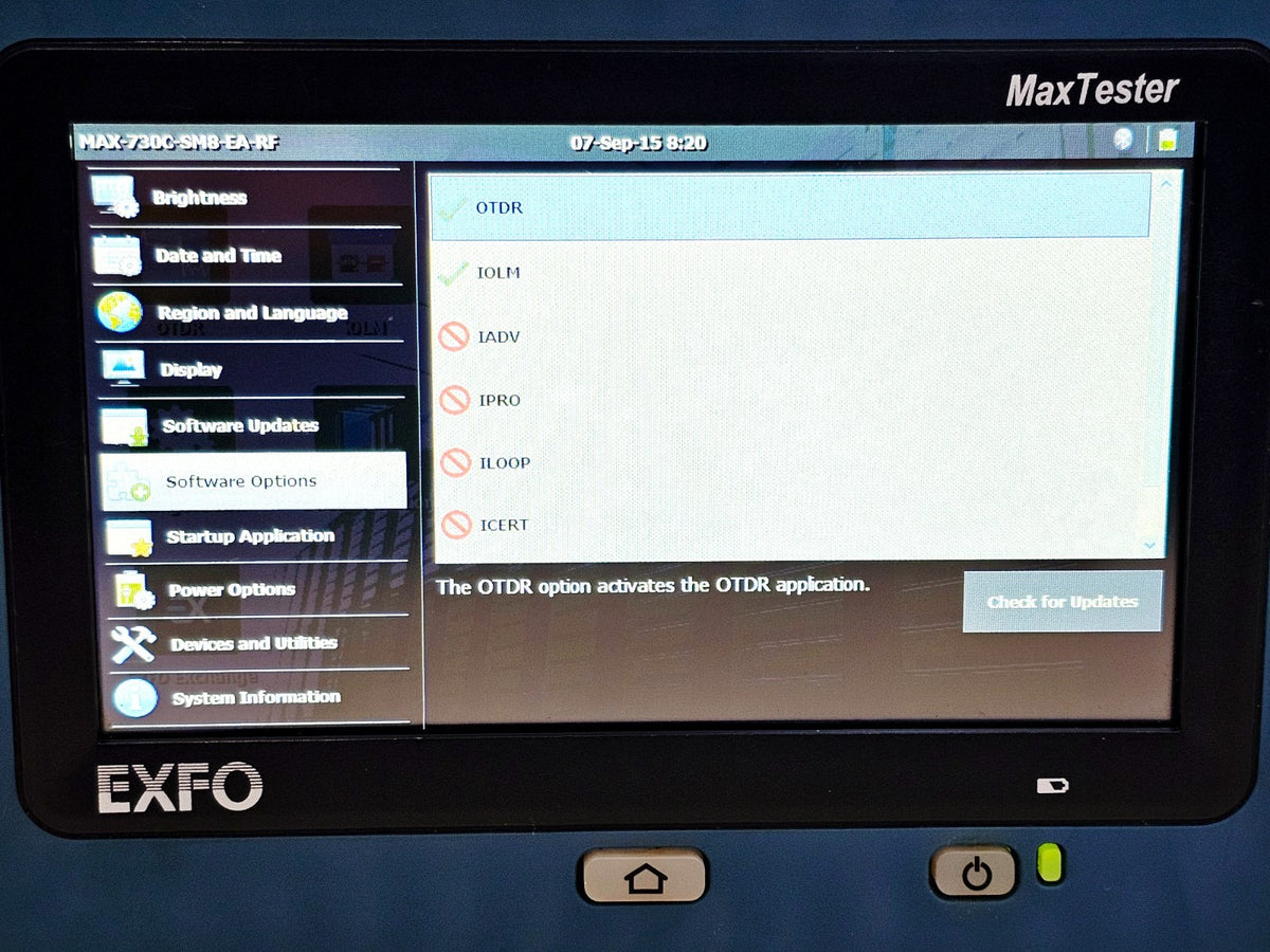 EXFO MAX-730C-SM8-EA OTDR cosmetic condition close-up showing wear