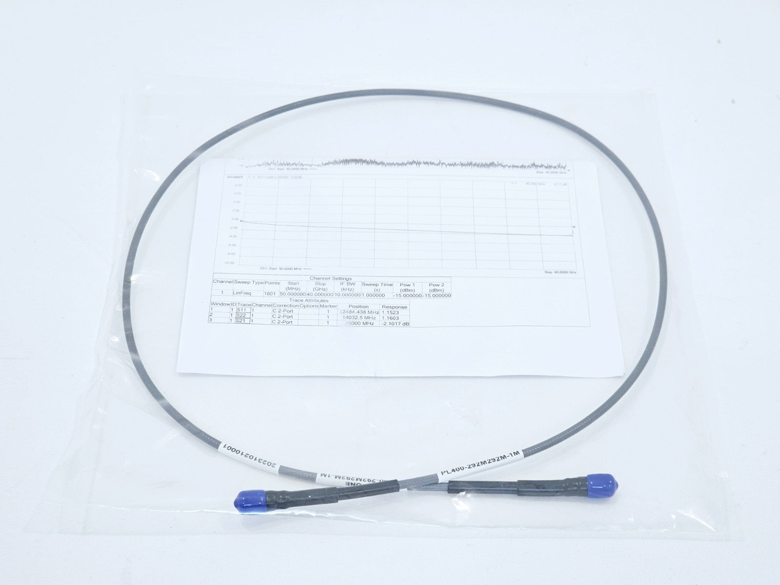 RF One PL400-292M292M-1M 40 GHz 2.92mm 50 Ohm Ultra-Low Loss Cable Assembly