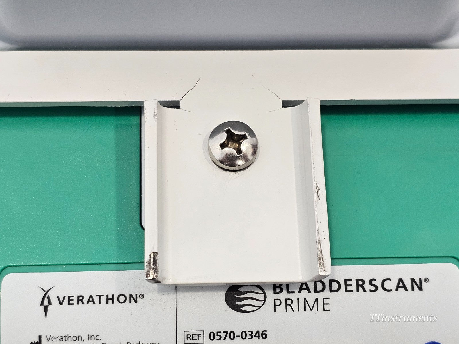 Verathon BladderScan Prime Plus console bottom view showing battery compartment