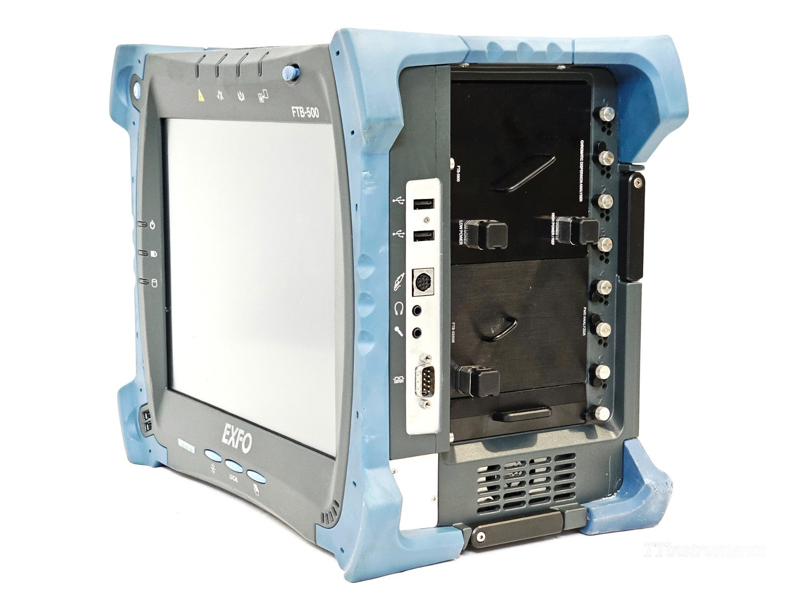 EXFO FTB-500 rear view showing battery compartment and housing detail