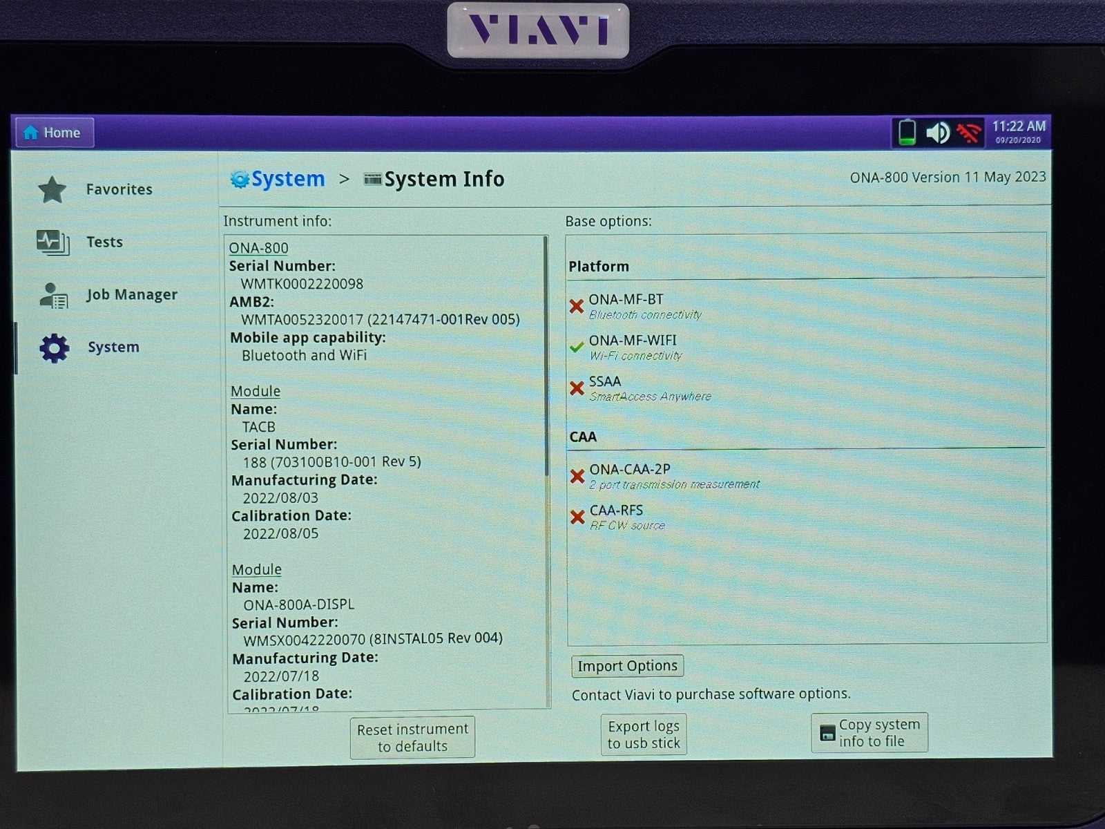 Viavi ONA-800 Mainframe with 8123 EVO AV RDZ Hi-Res MM OTDR Module E8123AV