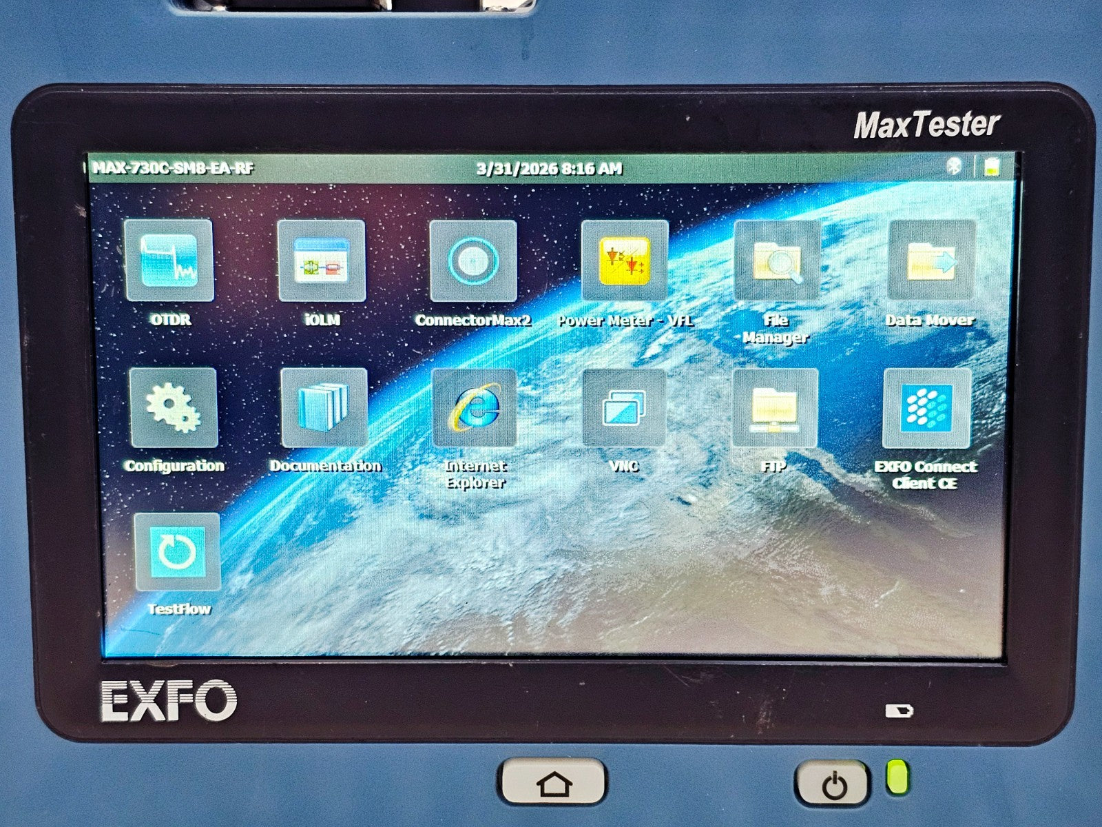 EXFO MAX-730C-SM8-EA OTDR label and serial number plate detail