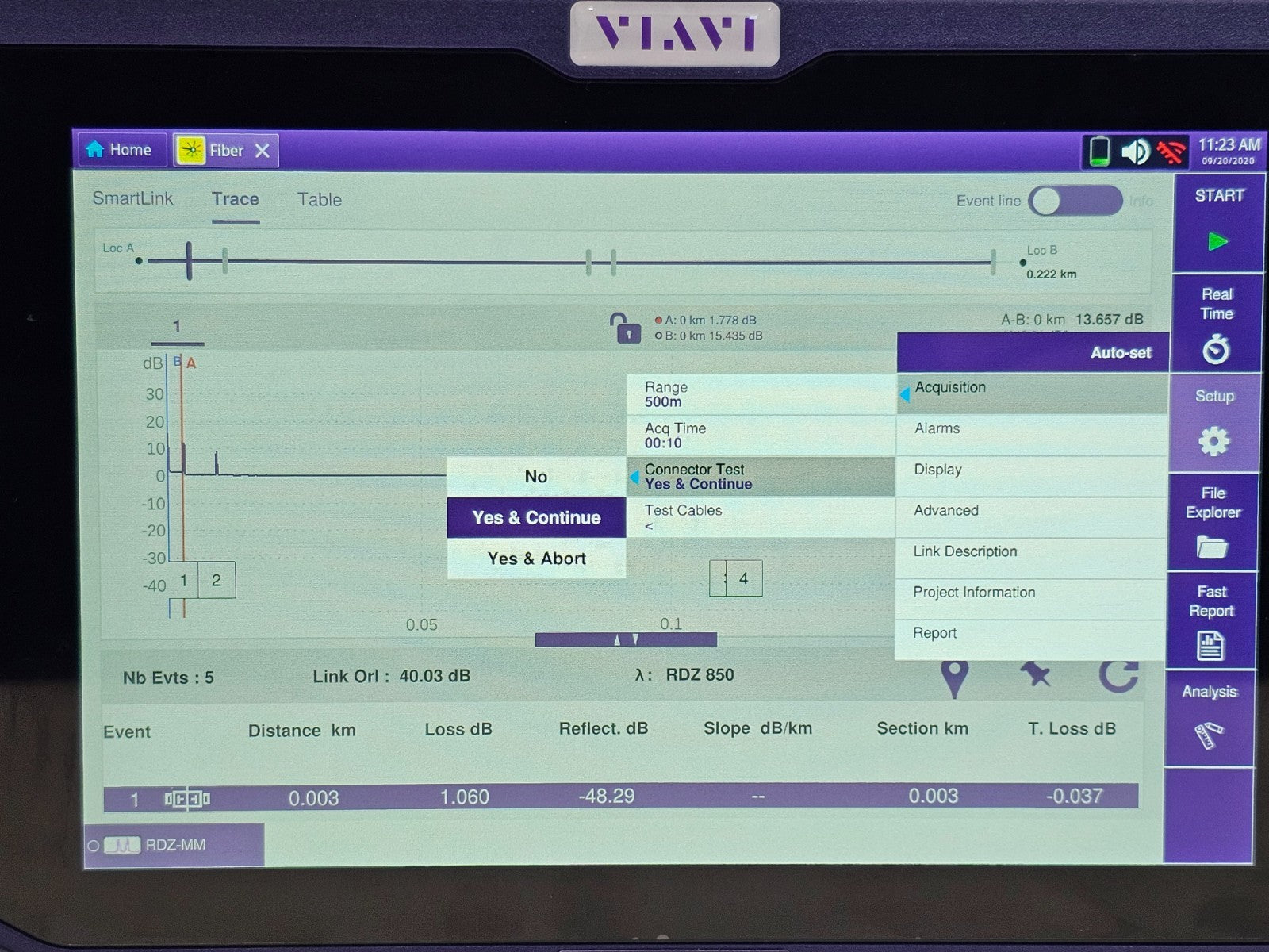Viavi ONA-800 Mainframe with 8123 EVO AV RDZ Hi-Res MM OTDR Module E8123AV