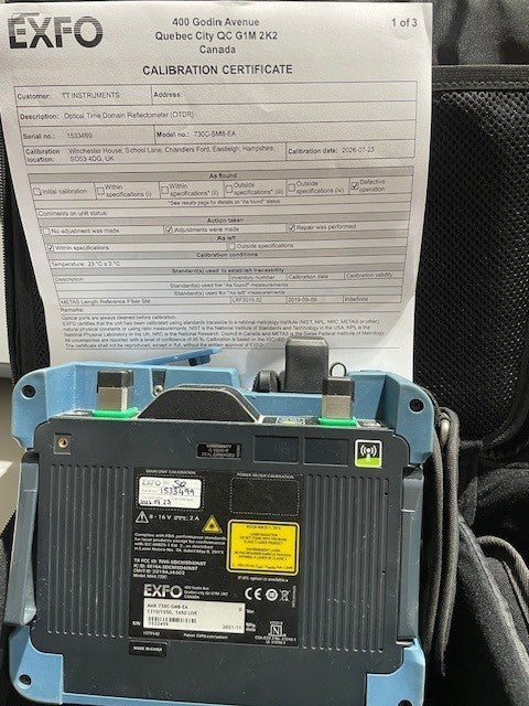EXFO MAX-730C-SM8-EA OTDR side profile showing optical port connections