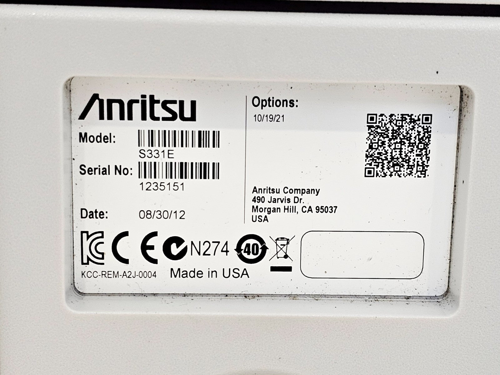 Anritsu S331E screen close-up showing measurement display