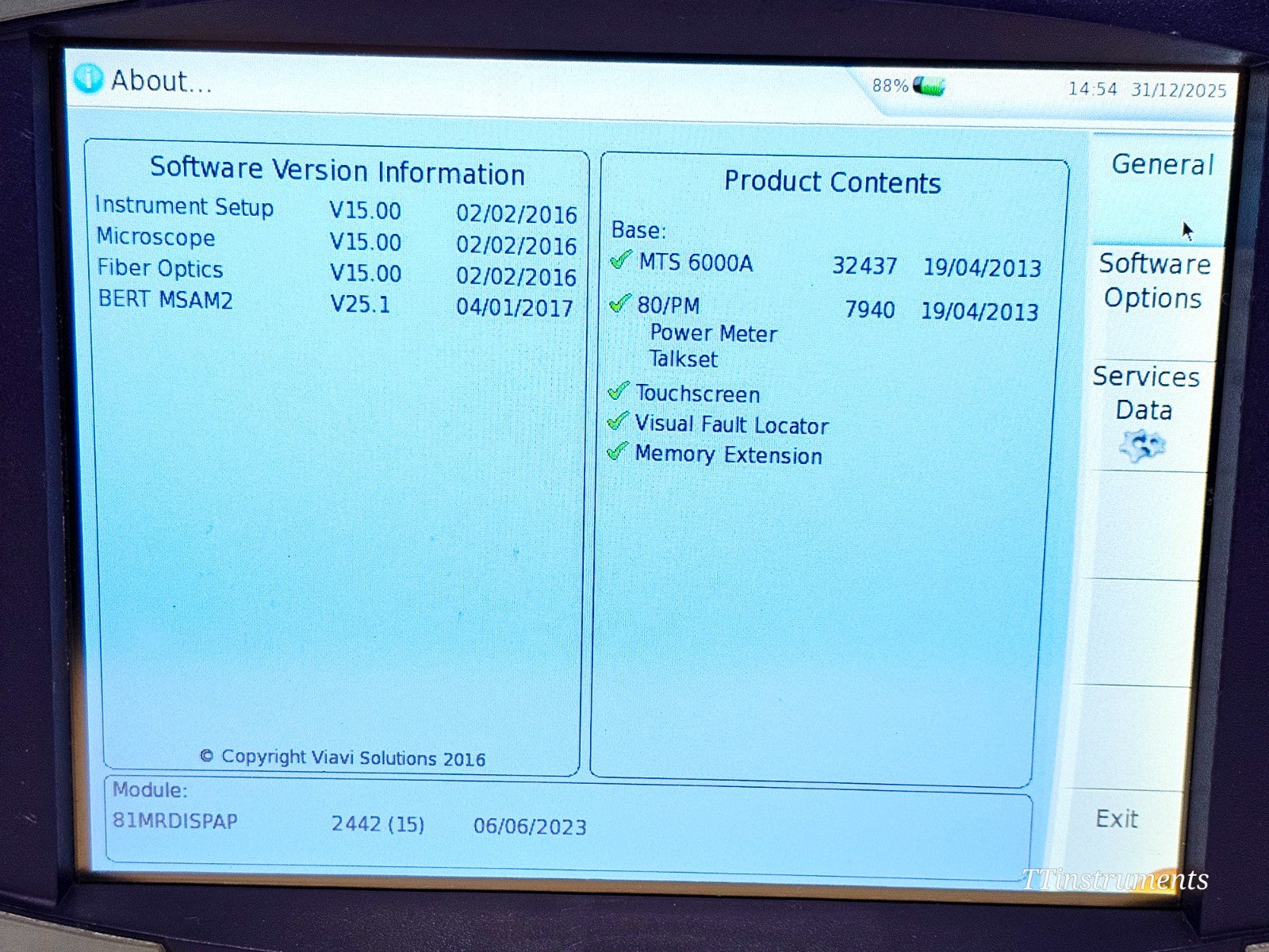 Viavi JDSU MTS 6000A with 81MRDISPAP CD PMD AP Dispersion Analyzer 1260-1640 nm