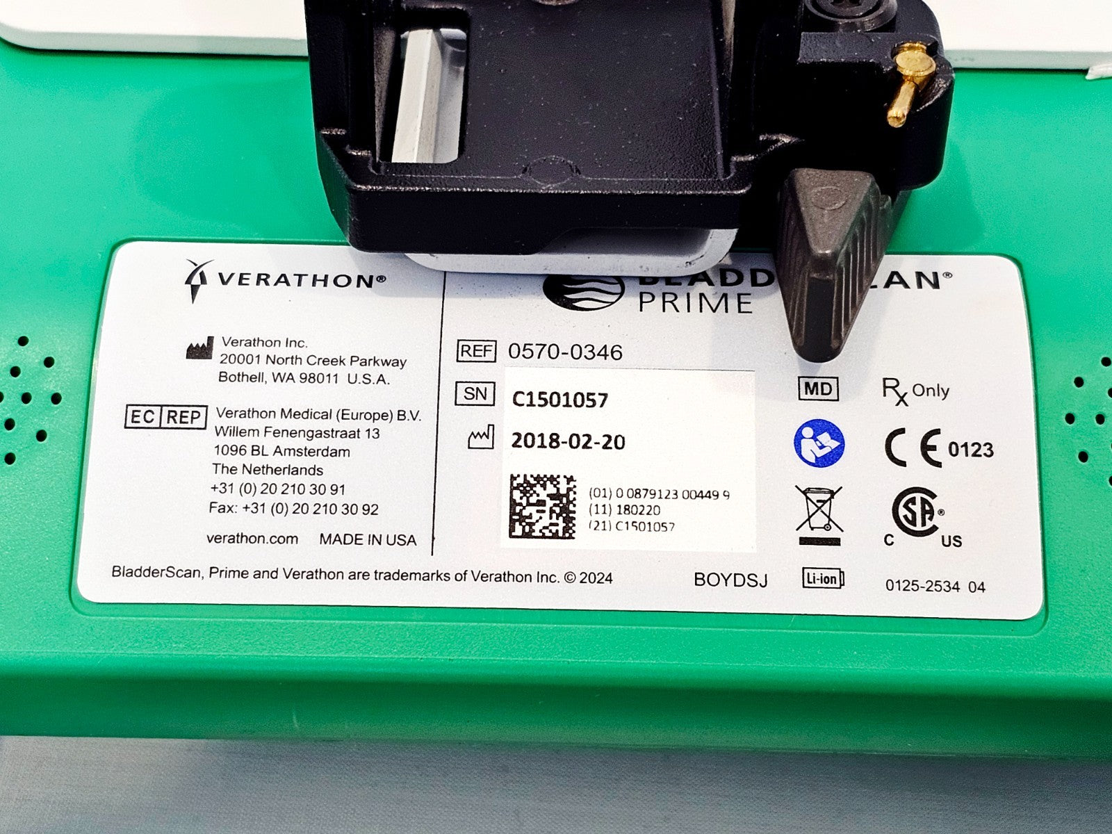 Verathon BladderScan label and serial number detail used ultrasound unit