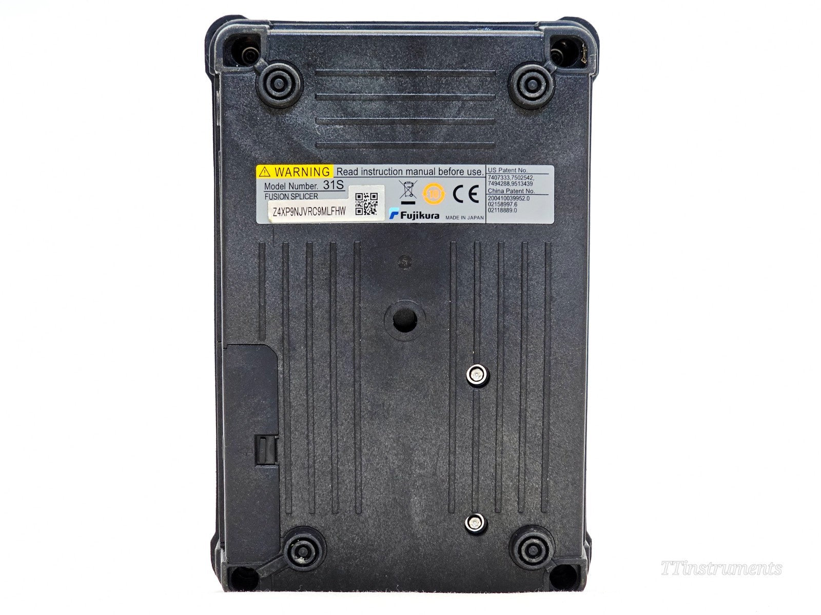 Fujikura 31S fusion splicer side angle view showing ports and connections
