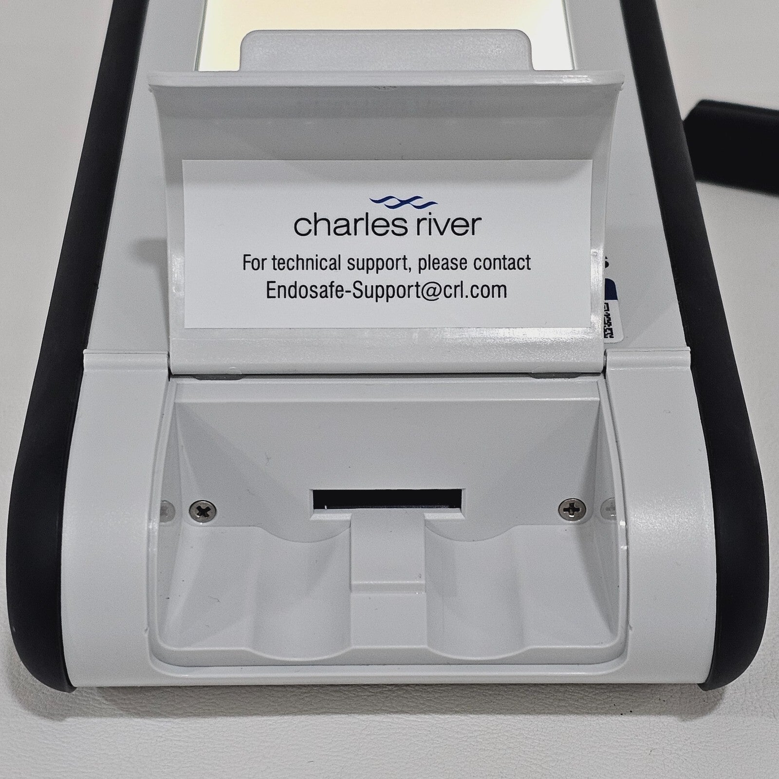 Charles River Endosafe PTS150 top-down view showing touchscreen and barcode scanner