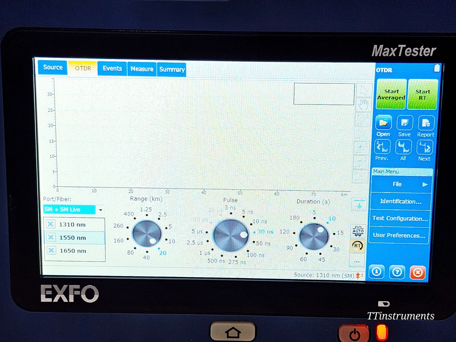 EXFO MAX-730C-SM8-EA OTDR showing interface ports and connection points