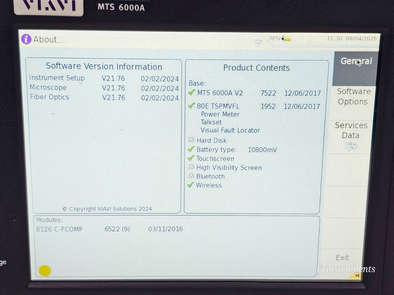 Viavi MTS 6000A V2 + 8126C SM OTDR 1310/1550nm 47 dB Bi-Directional Test FCOMP13