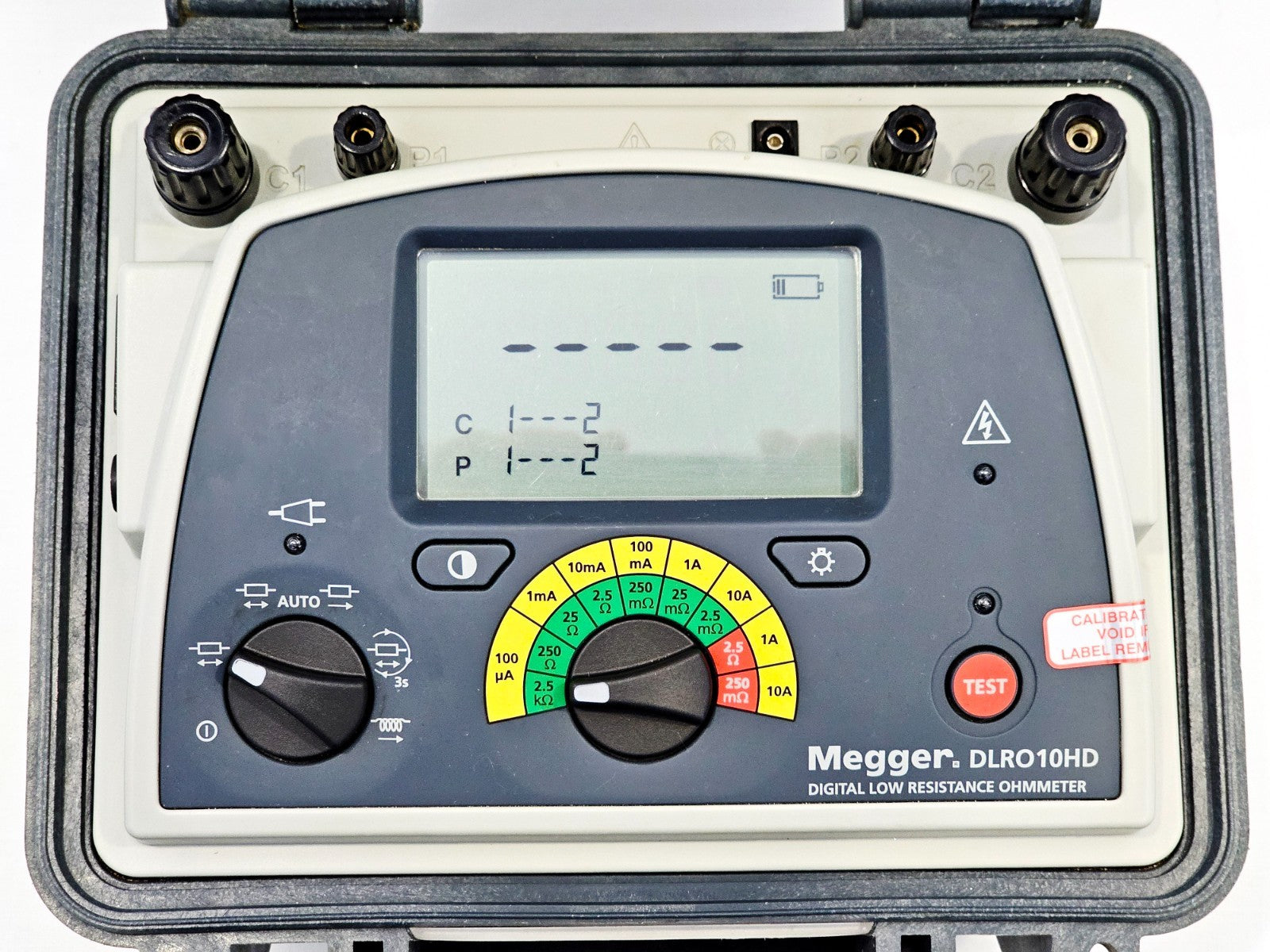 Megger DLRO10HD front panel controls and display, low resistance ohmmeter