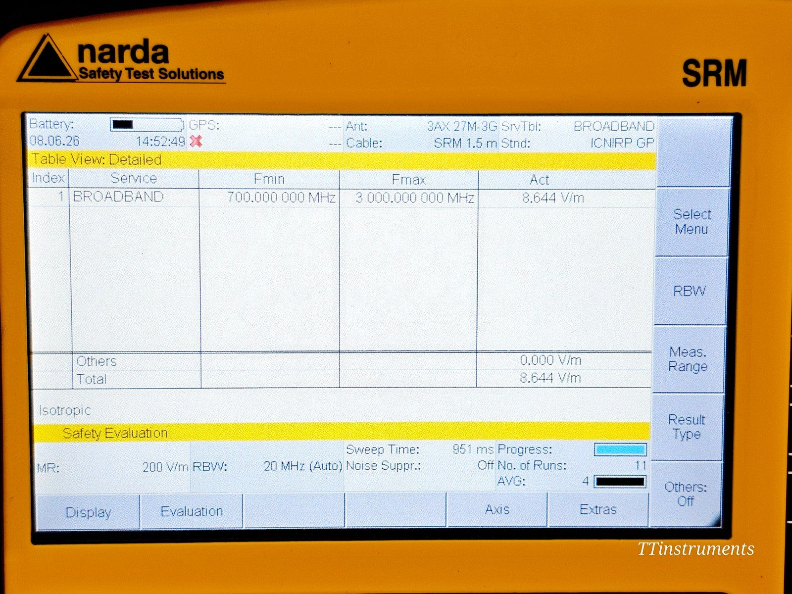 Calibrated Narda SRM-3006 Radiation Meter 9kHz-6GHz + 3501/03 3GHz Antenna23